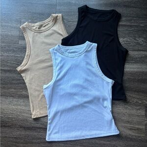 3 pack Sleeveless Tank Tops in Black, White, and Tan